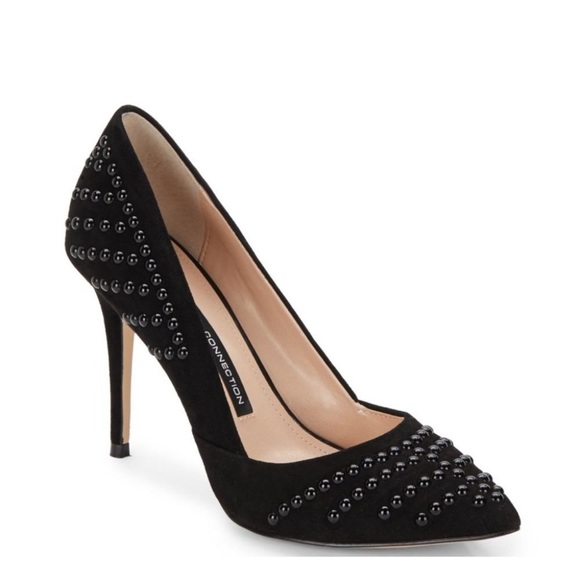 French Connection Elmyra Black Suede Leather Beaded Studded Heel Pump Size 11 - Picture 1 of 9